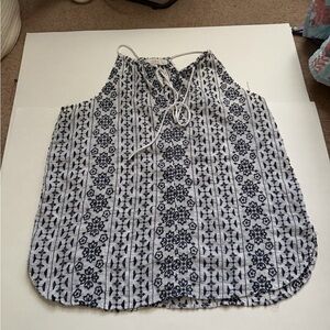 LOFT White and Navy Striped Floral Tie-Neck Camisole